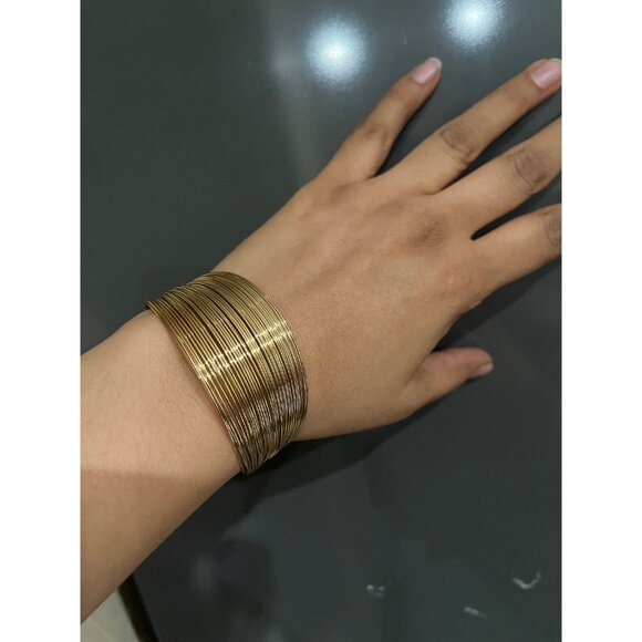 Gold cuff bracelet bangle layers chunky statement bold elegant pageant wedding - Picture 2 of 7